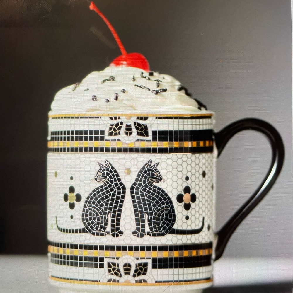 ❤️ ANTHROPOLOGIE THE BISTRO TILE CAT STONEWARE MUG NEW